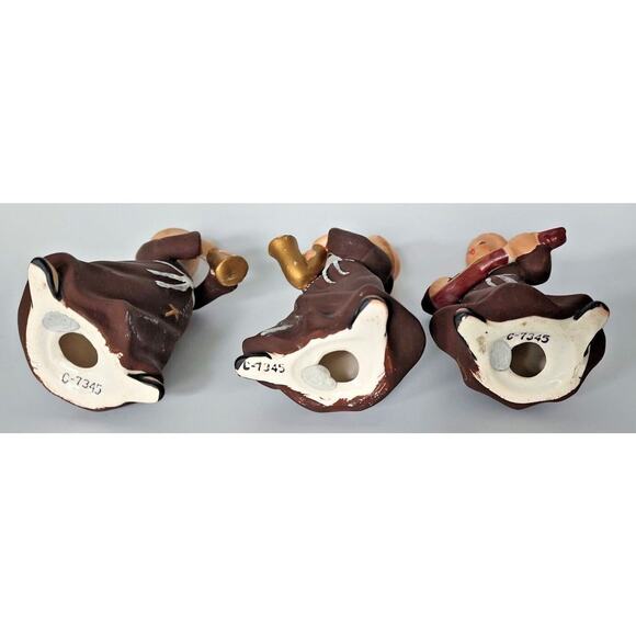 Vintage National Potteries Co 3 Musical Monks Friars Statues Japan 5" Tall PB177 - Picture 3 of 6